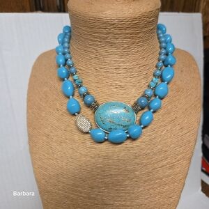 Vintage Nolan Miller & Chico's Faux Turquoise Beaded Necklaces (2)